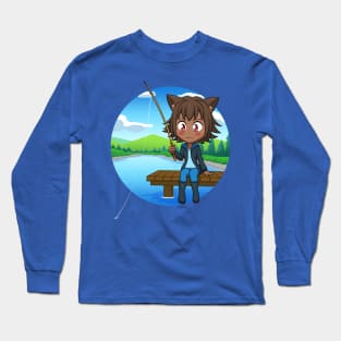 I Would Rather Be Fishing - Chibi Cat Girl Long Sleeve T-Shirt